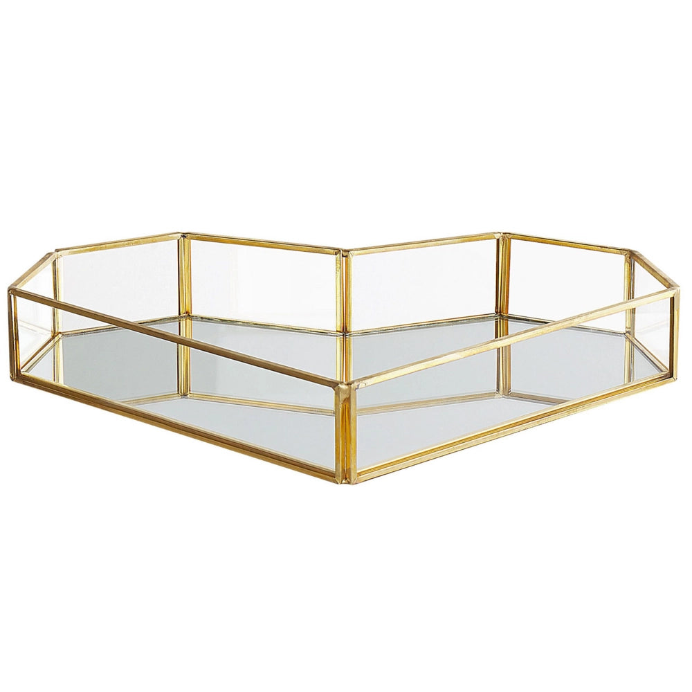Vassoio decorativo in ottone dorato e vetro specchiato a forma di cuore 28 x 20 cm pezzo per candele gioielli