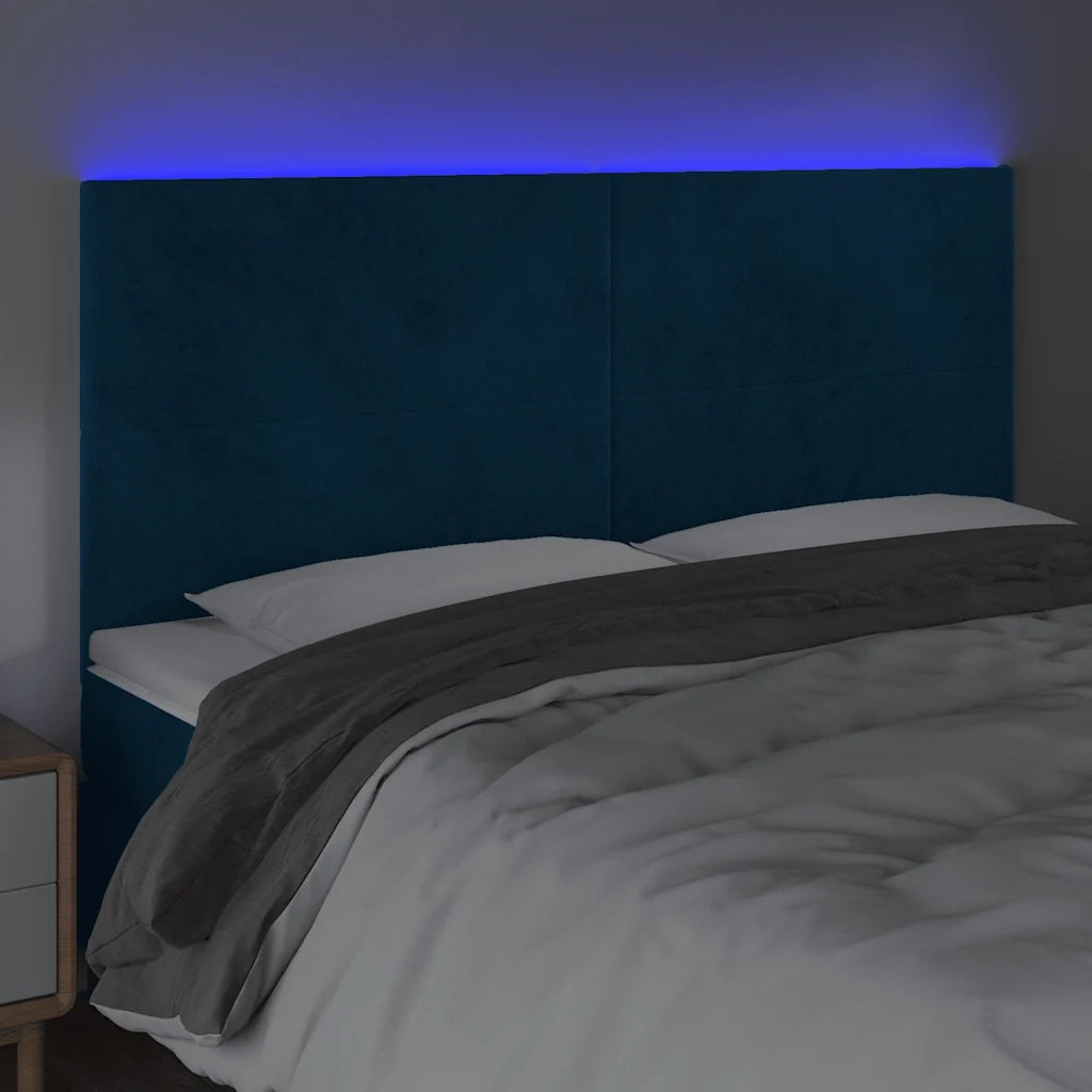 Testiera a LED-Testata con LED Blu Scuro 200x5x118/128 cm in Velluto 476511