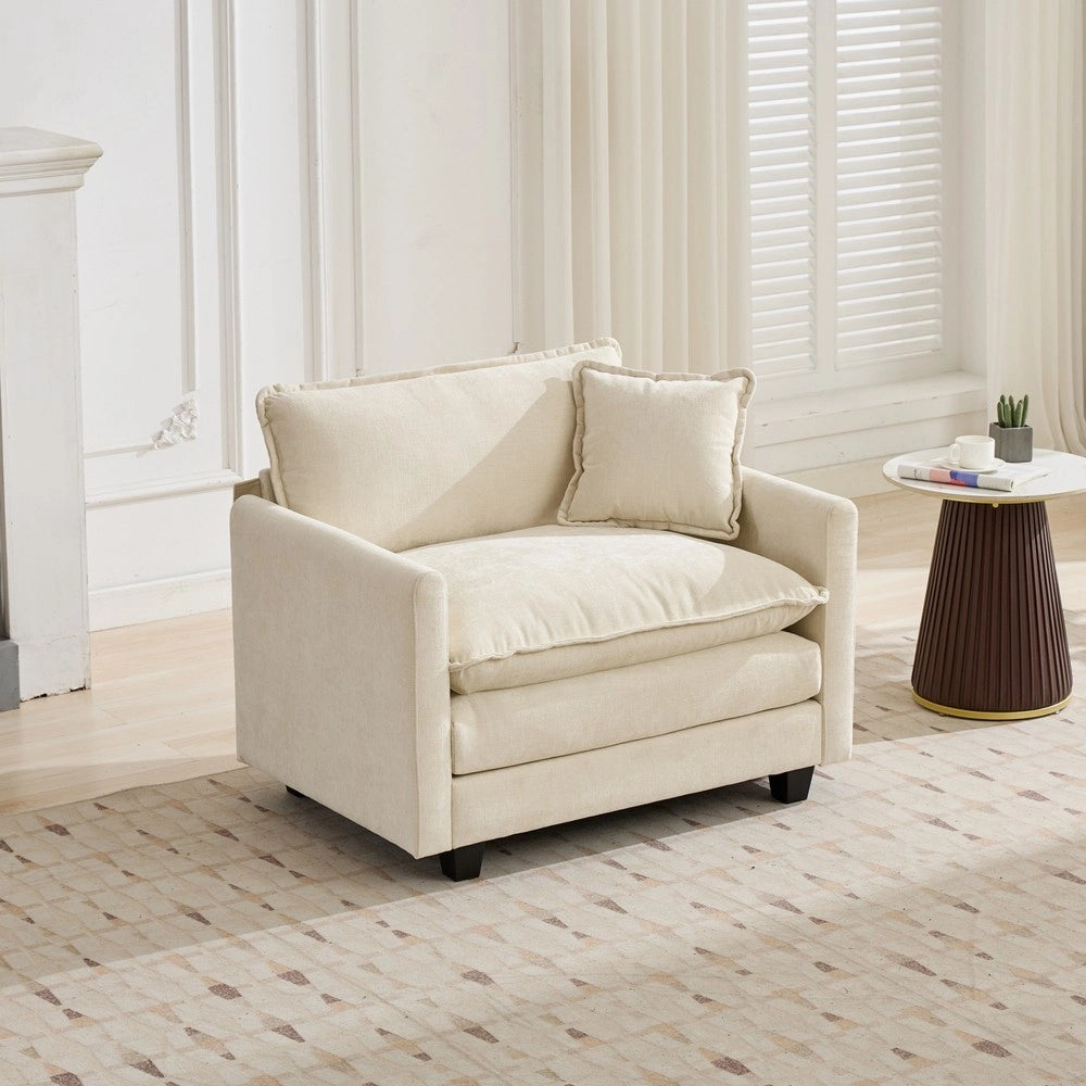 Divano 1 Posto in Tessuto Chenille ¨C Xylo ¨C Beige, Cuscino Imbottito