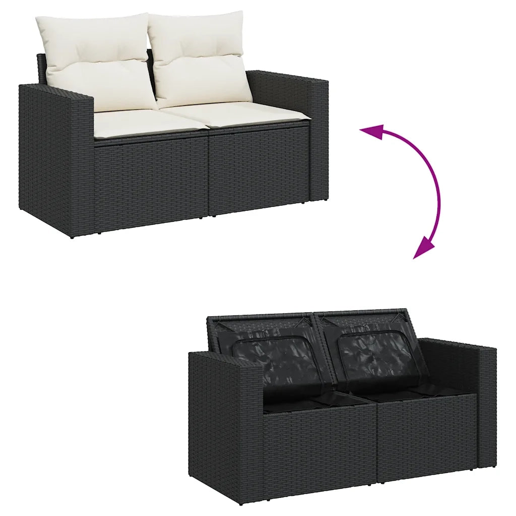 Set Divano da Giardino 6 pz con Cuscini Nero in Polyrattan 3325382