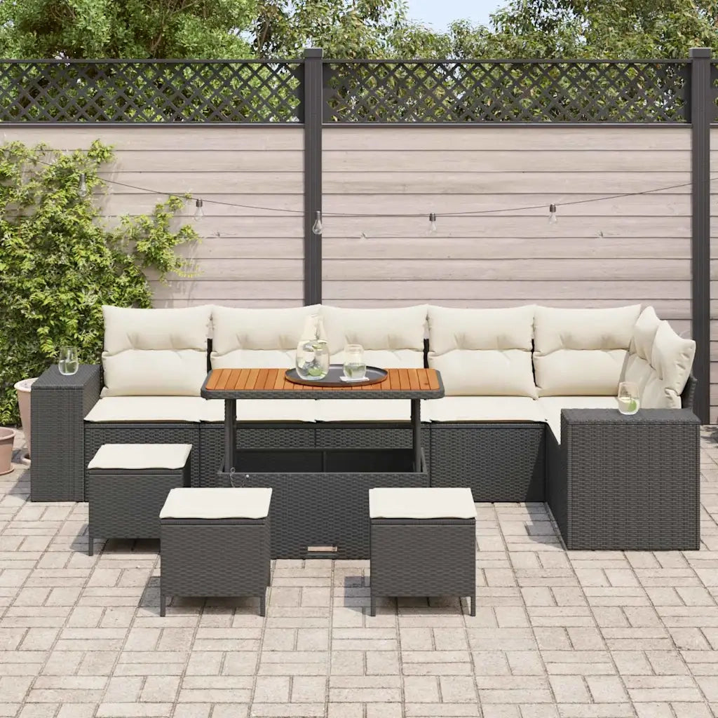 Set Divano da Giardino 10 pcs Nero polyrattan