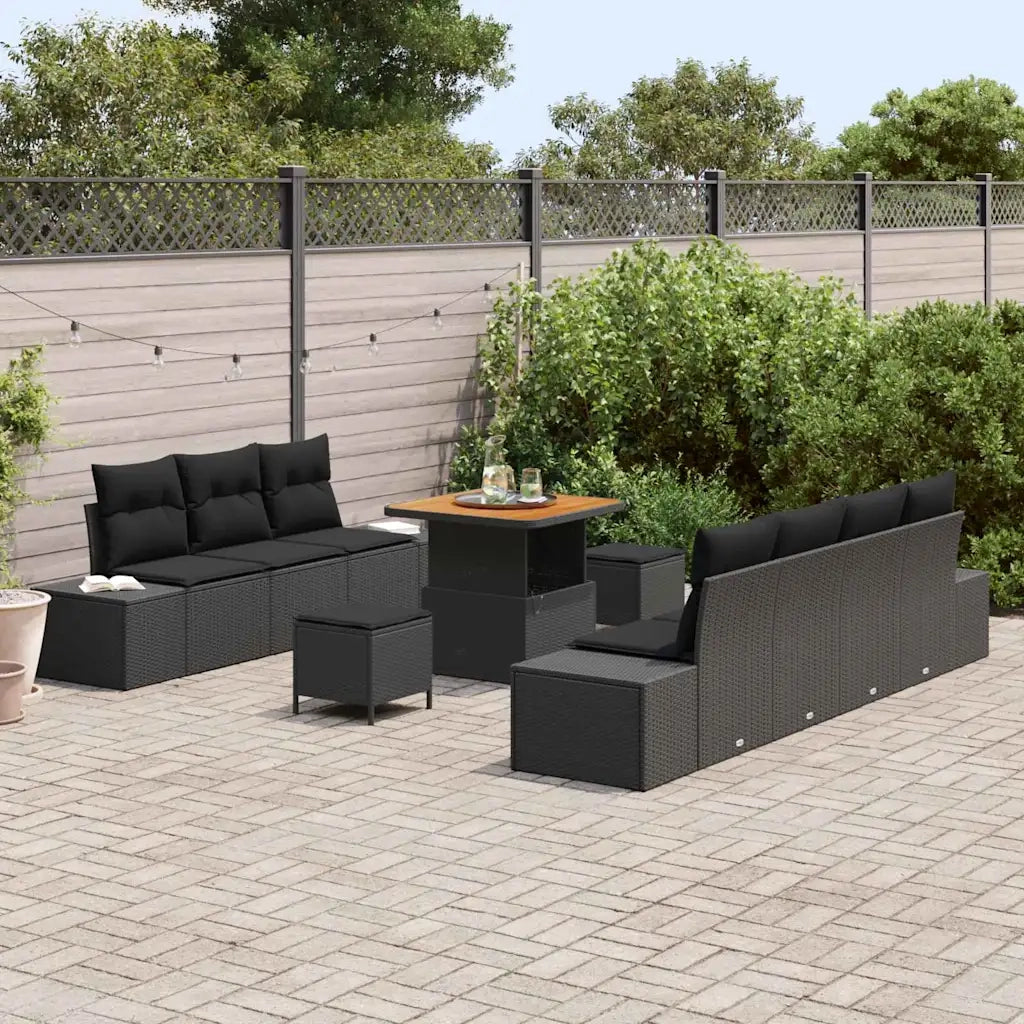 Set Divano da Giardino con cuscino 10 pcs Nero polyrattan 3362744