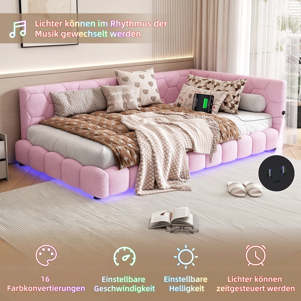 LETTO Daybed 90x200 cm Velluto Rosa con rete a doghe