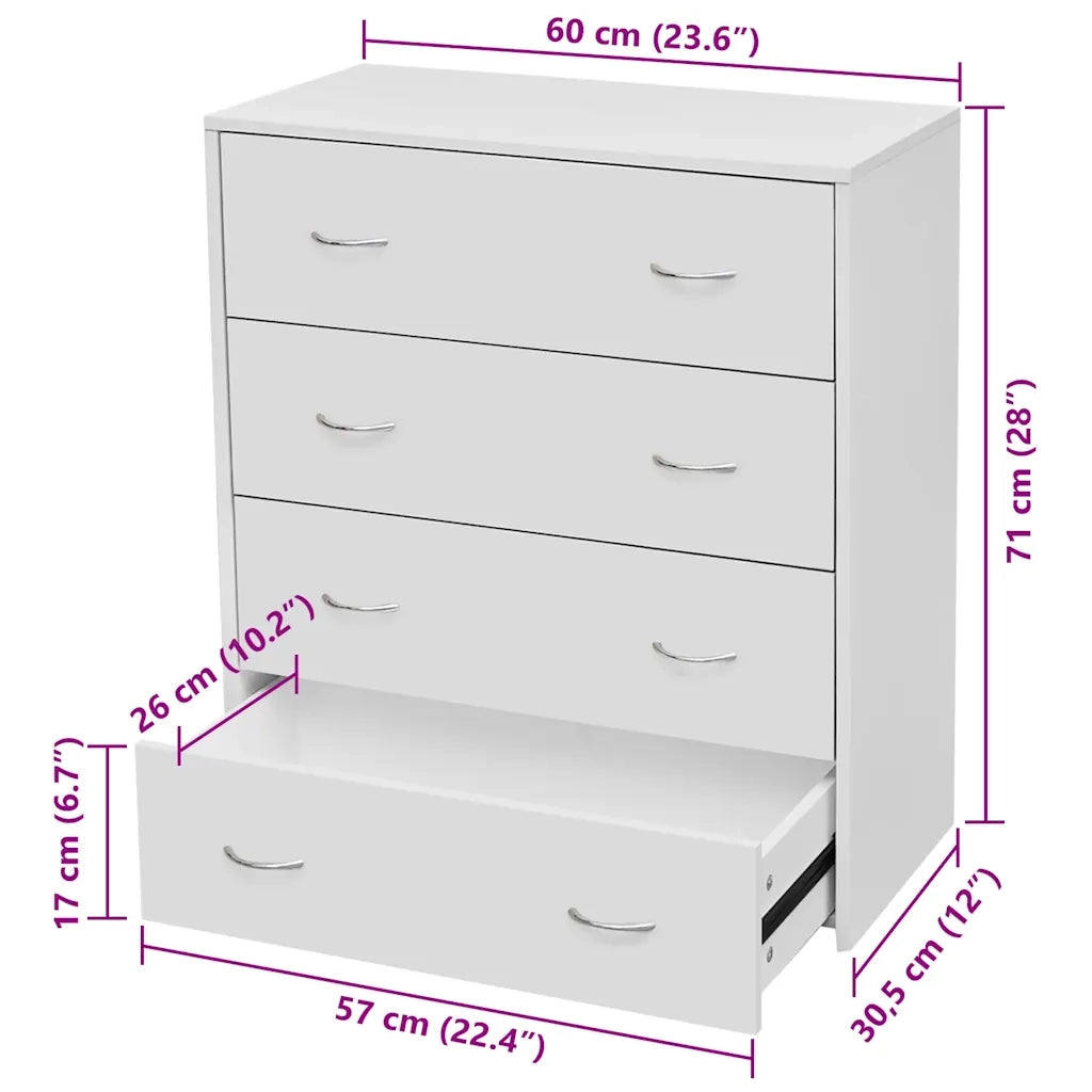 Credenza con 4 Cassetti-Buffet 60x30,5x71 cm Bianca