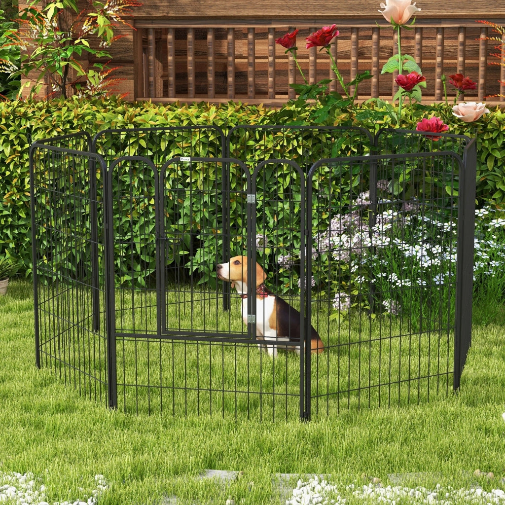 Recinto per Cani 8 Pannelli con Porta ¨C Minimal ¨C Nero 80x100 cm