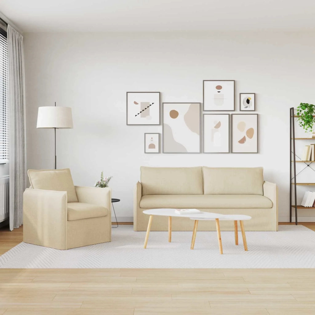 Set di divani 2 pcs Crema 196 x 82 x 85 cm Tessuto 3407616