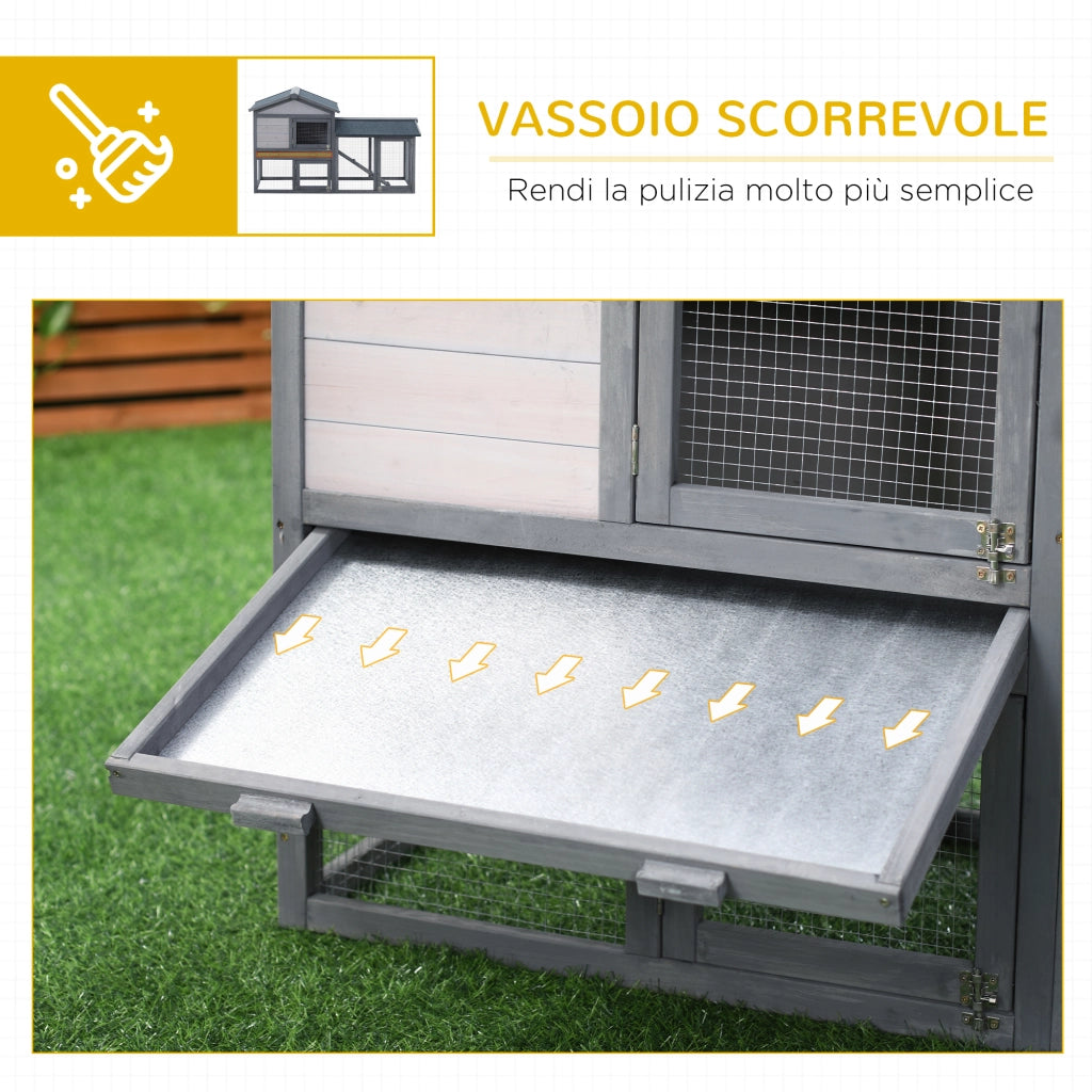 EasyComfort Conigliera Gabbia per Conigli in Legno da Esterno con Casetta, Spazio Aperto Recintato e Tetto 147x54x84cm