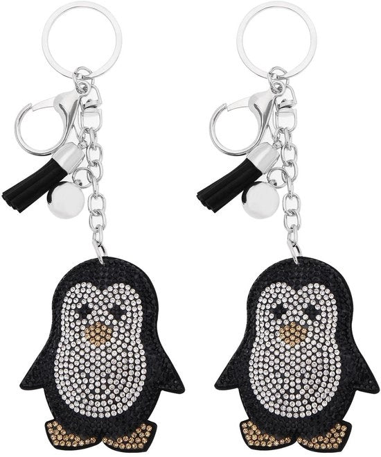 Sostegno per Chiavi con Forma di Pinguino - Sostegno per Chiavi con Cristalli - Sostegno per Chiavi con Strass - Sostegno per Chiavi in Pelle - Decorazione - Design Carino