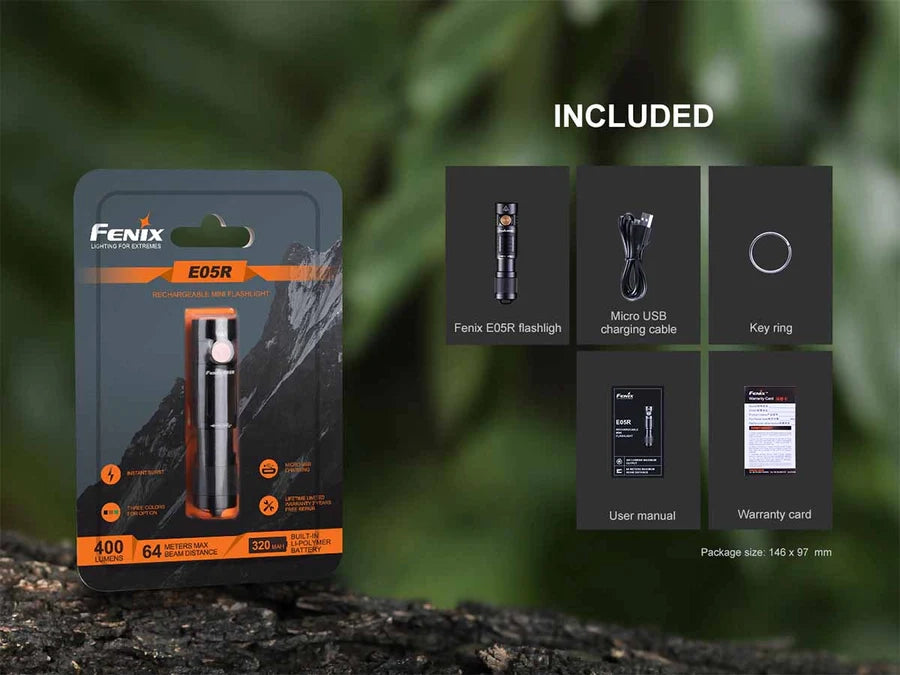 TORCIA FENIX tascabile E05R 400 lumen 64 metri