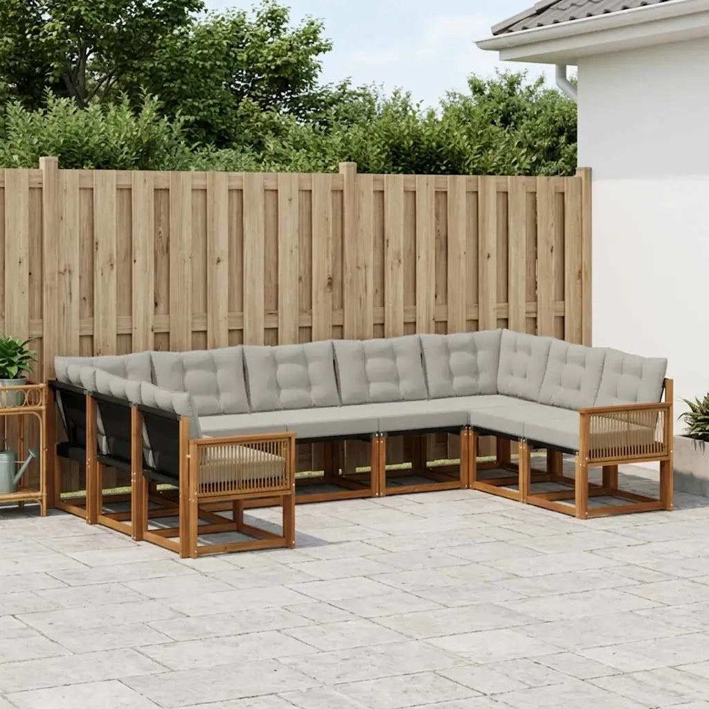 Set di divani da esterno 9 pcs Naturale e Grigio Chiaro 3382211
