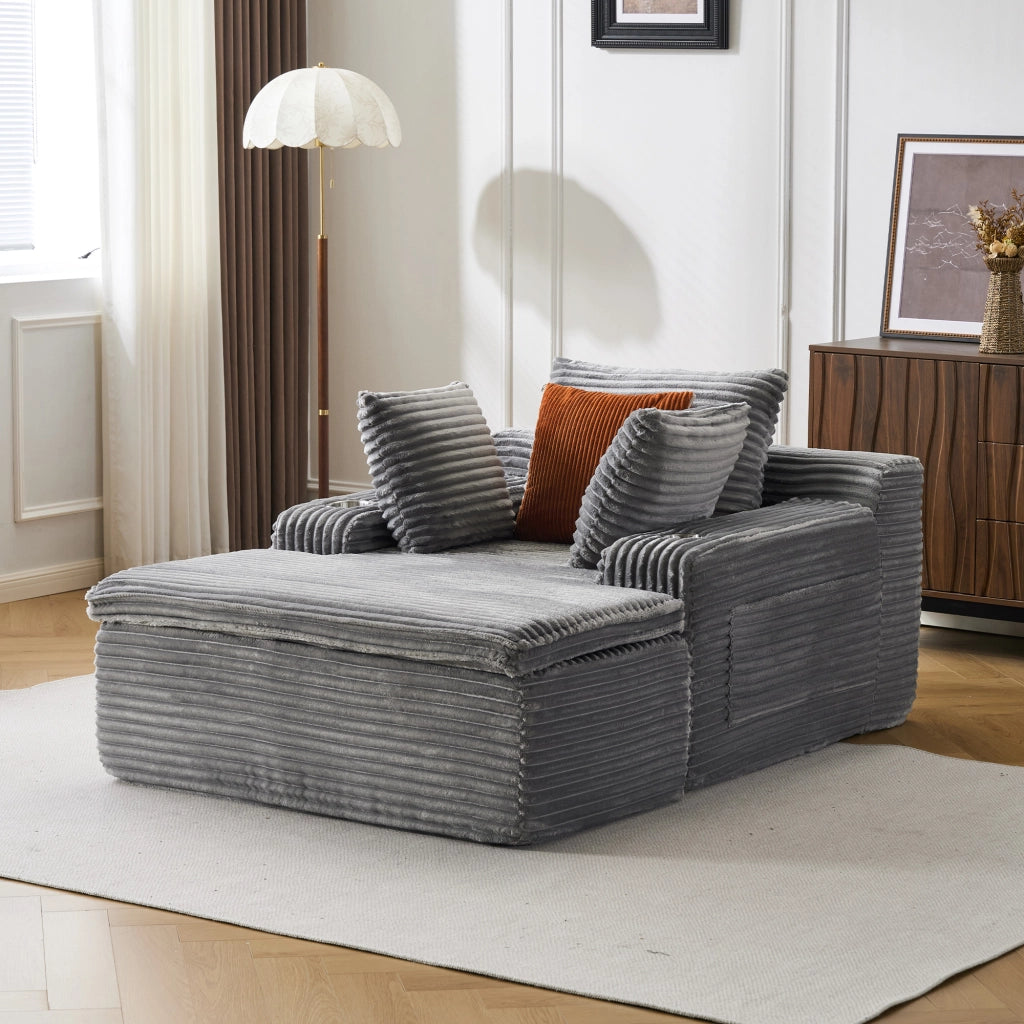 Divano letto con chaise longue ¨C Minimal ¨C grigio, tessuto, 3 cuscini