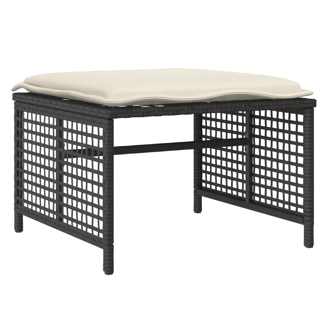 Set Divani da Giardino 4 pz con Cuscini Nero Polyrattan Vetro 368134
