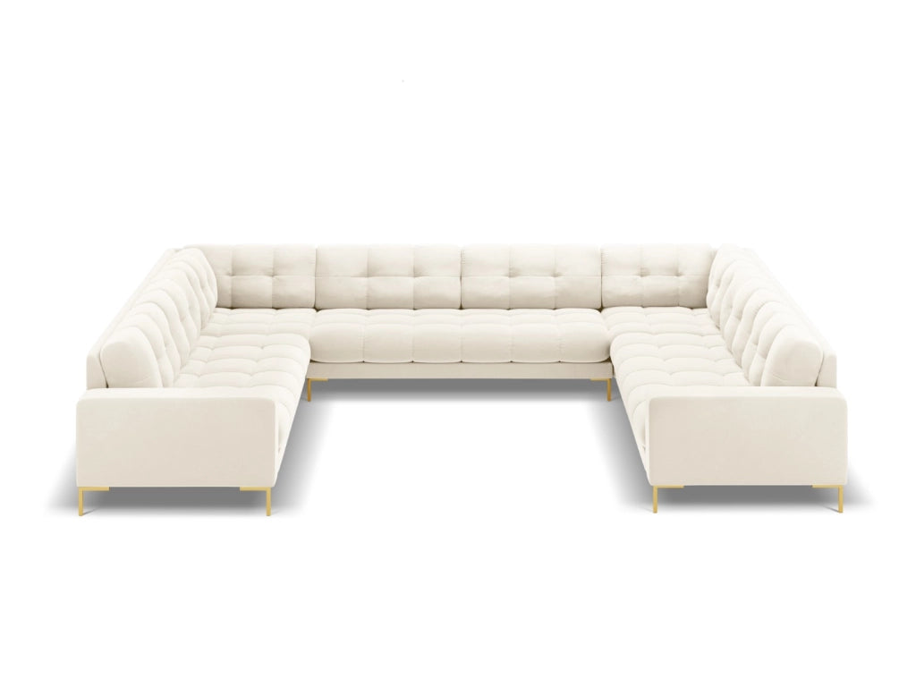 Cosmopolitan Design - Divano panoramico "Bali" 9 posti in velluto beige chiaro 