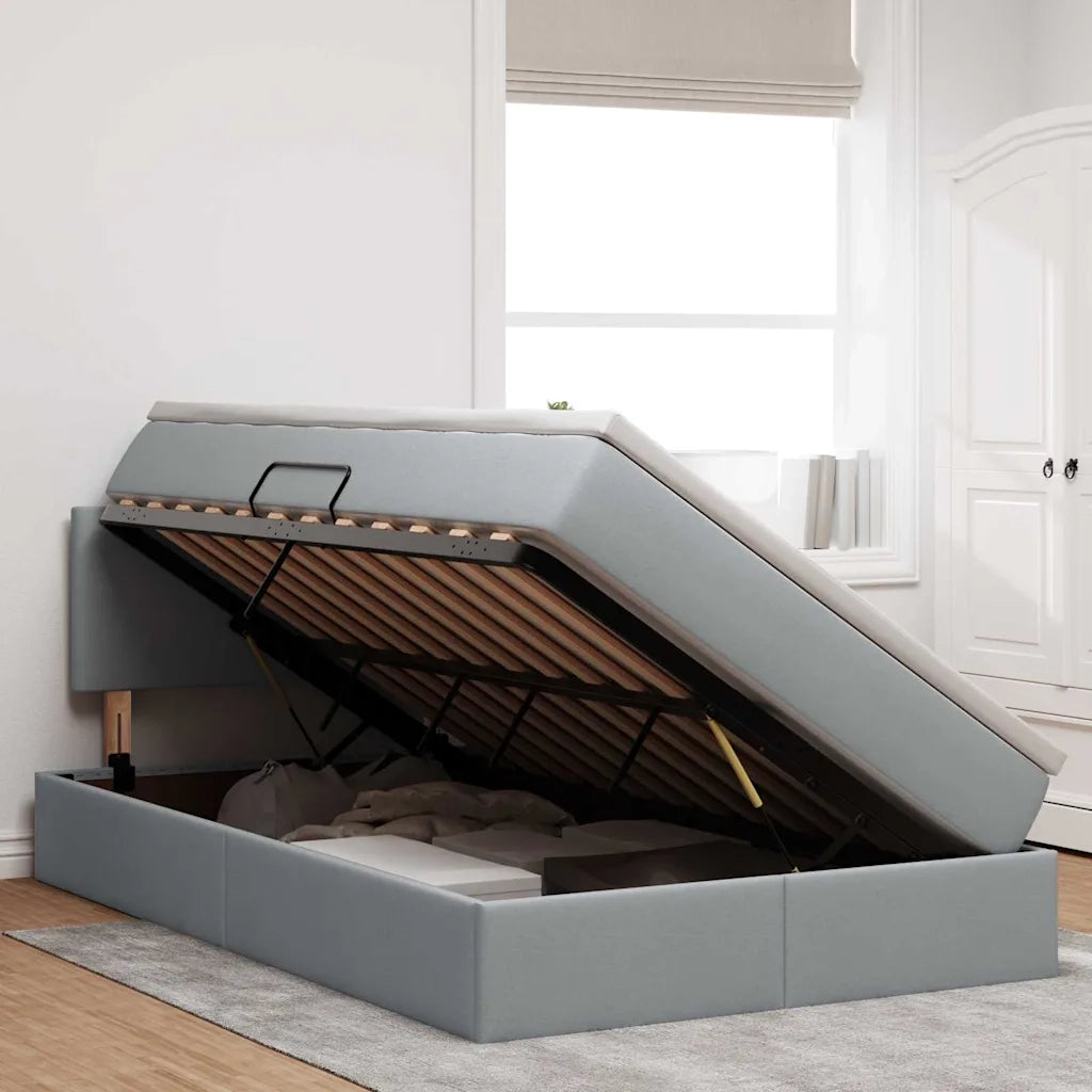 Letto con contenitore e LED Grigio chiaro 120 x 190 cm Tessuto 3371067