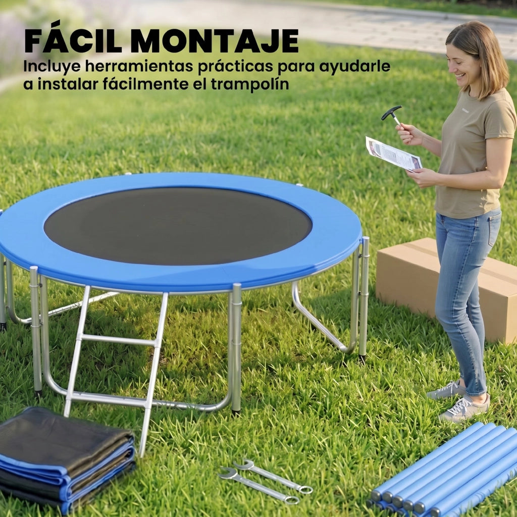 Trampolino elastico da giardino ?183 cm ¨C Xylo ¨C con rete di sicurezza, scala e cuscinetti molle blu