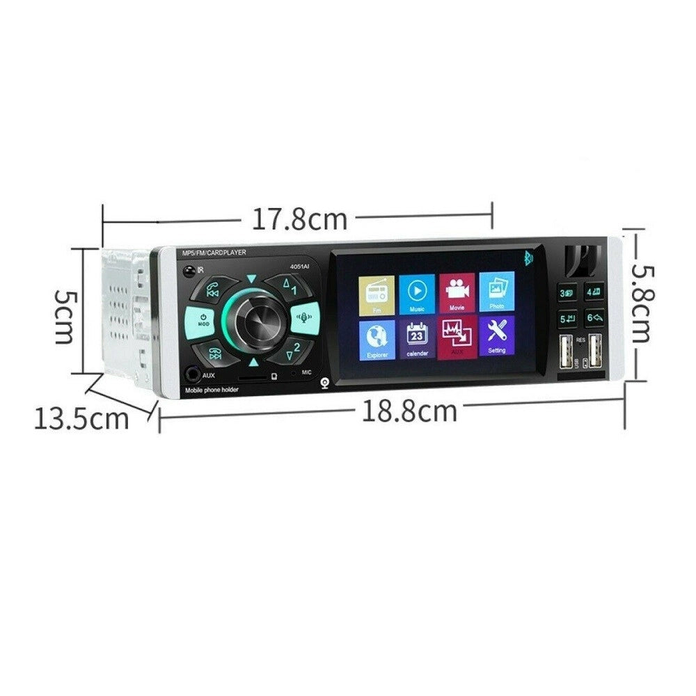 Trade Shop - Autoradio 1 Din Display Tft 4.1" Stereo 45wx4 Bluetooth Usb Aux Mp3 Media 4051ai -