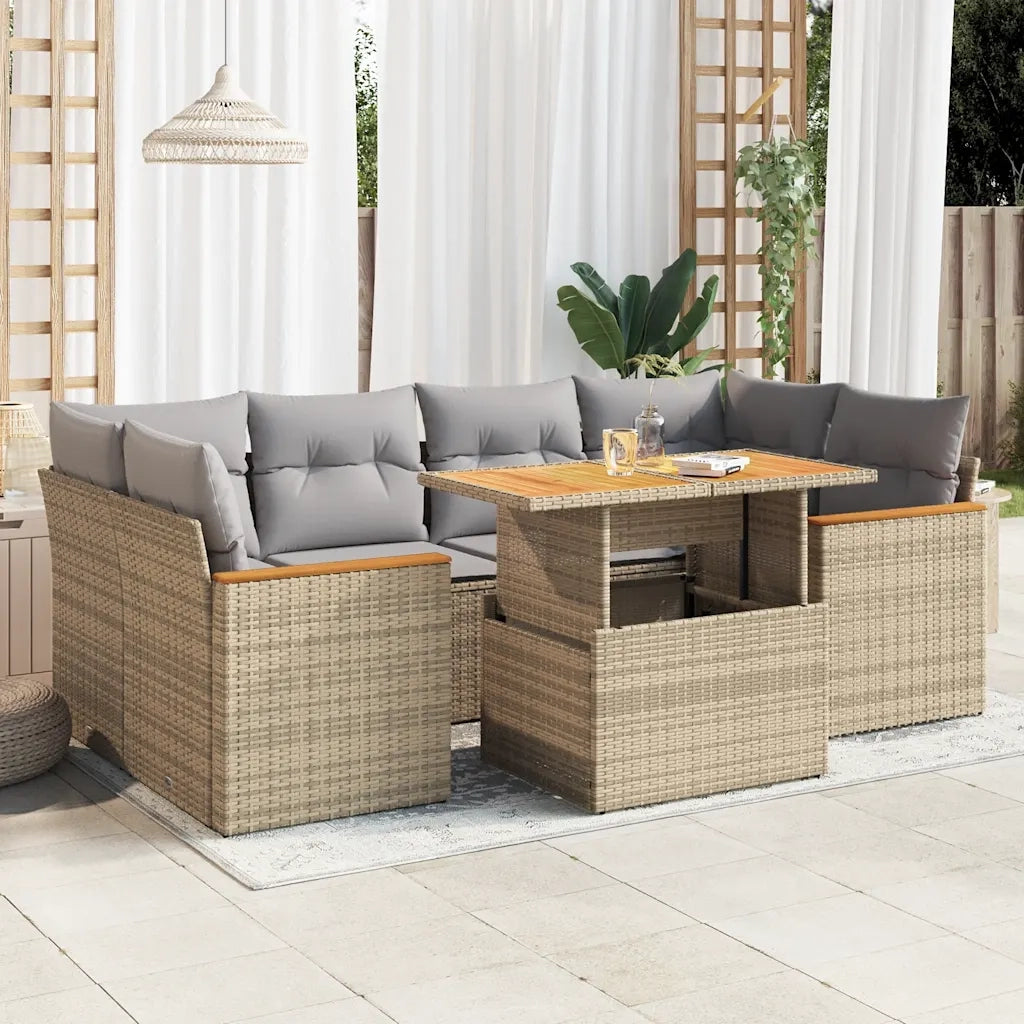 Set Divano da Giardino 6 pz con Cuscini Beige Polyrattan Acacia 3327454