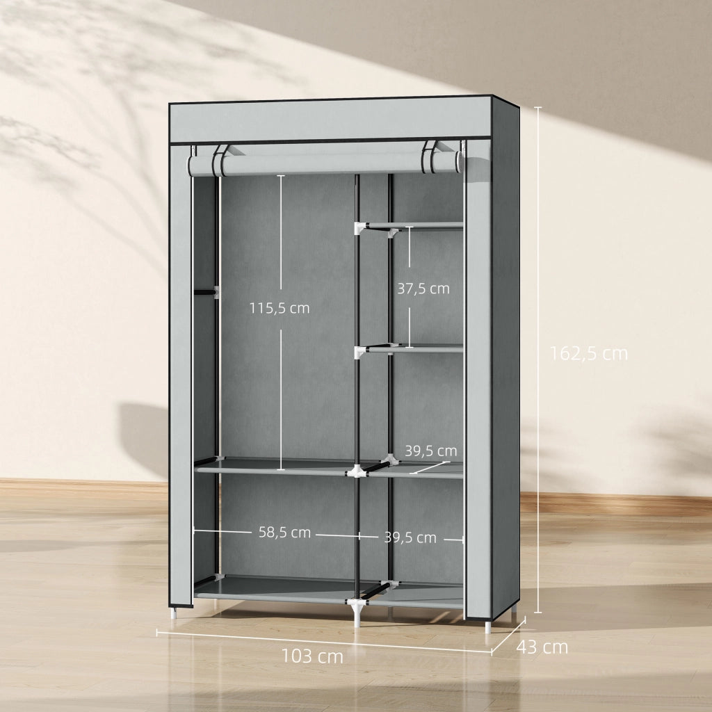 Armadio Portatile Pieghevole con Ripiani e Appendiabiti ¨C Minimal ¨C 103x43x162,5 Grigio