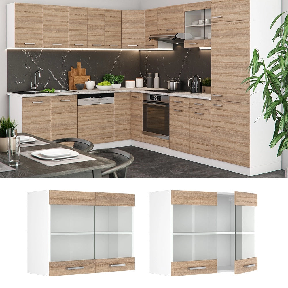 Mobile da cucina in vetro R-Line Sonoma/Bianco 80 cm Vicco