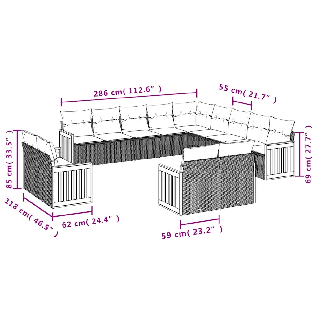 Set Divani da Giardino 13 pz con Cuscini Grigio in Polyrattan 3228210