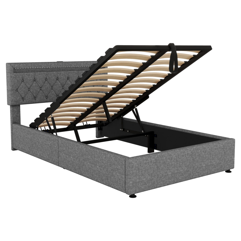 letto imbottito lino grigio 140 x 200 cm