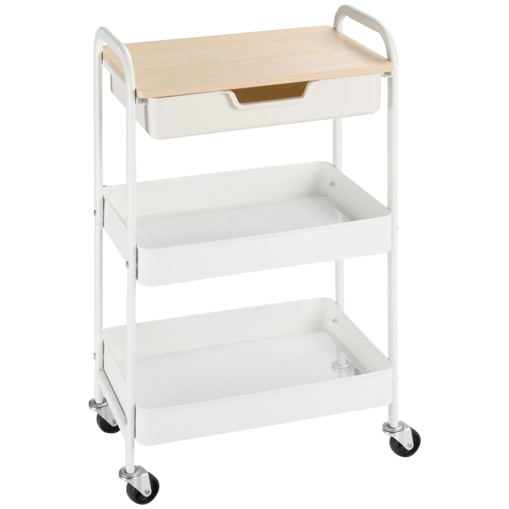 Carrello Multiuso con Cassetto e Cestini ¨C Minimal ¨C 44x31x76 cm Bianco