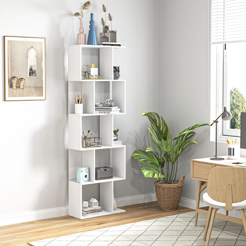 Libreria a S 5 Livelli 10 Ripiani ¨C Minimal ¨C 60x24x184,5 cm Bianco