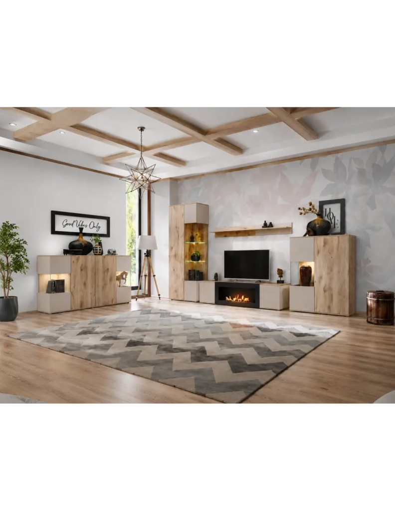 Vetrina ERINA – 2 porte – Rovere chiaro e beige