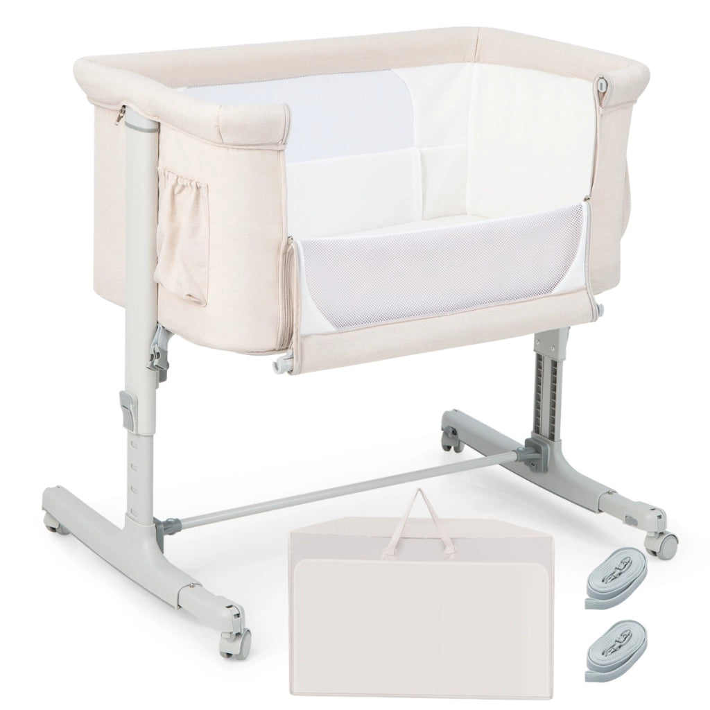 Culla per bambini 3 in 1 con 5 livelli di altezza regolabili borsa da viaggio-Traversina per bambini Beige-Culle