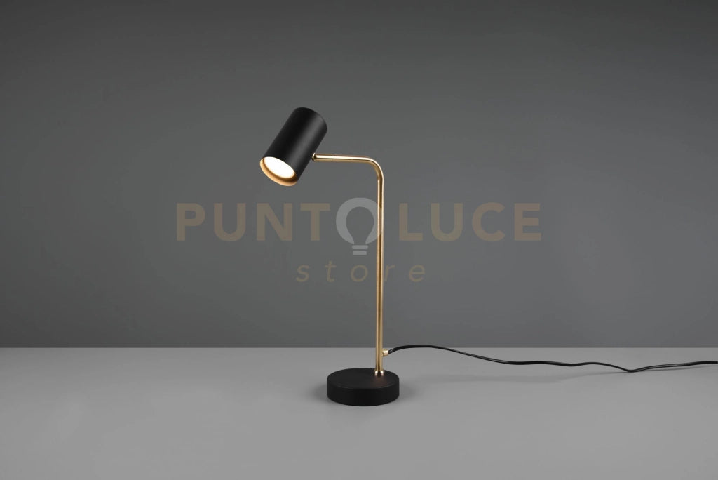 MARLEY LAMPADA DA TAVOLO SPOT CILINDRO OTTONE SATINATO + NERO H. 45CM 1 LUCE ATTACCO GU10