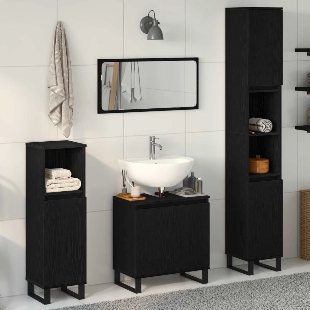 Set di mobili per il bagno Montaggio a parete 3 pcs Rovere Nero 3333100