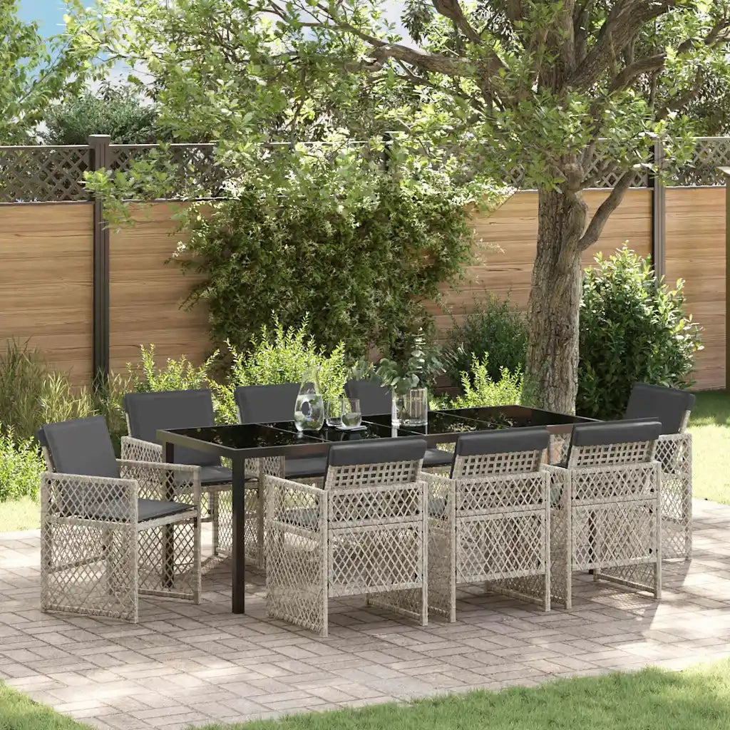 Set da Pranzo per Giardino 9 pcs Grigio chiaro polyrattan 3380640