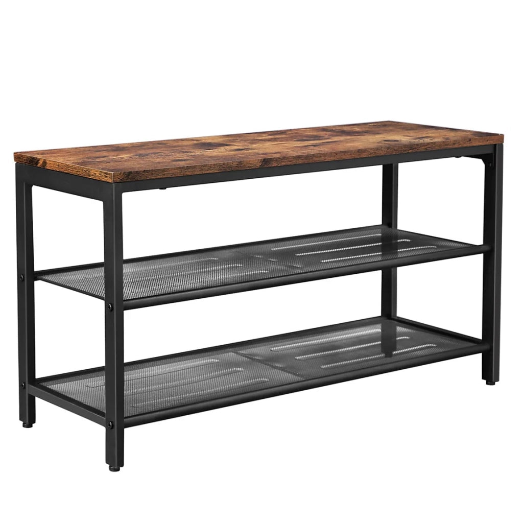 Panca portascarpe con seduta scarpiera a 2 ripiani in rete portascarpe per ingresso/corridoio stile industriale metallo marrone rustico 12_0004069