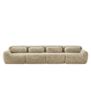 Divano Modulare 4 Posti con Cuscini e Base Antiscivolo; Tessuto Peluche; Cachi Chiaro