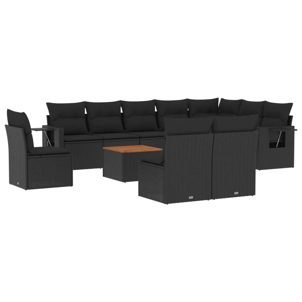 Set Divani da Giardino 11 pz con Cuscini in Polyrattan Nero 3256944