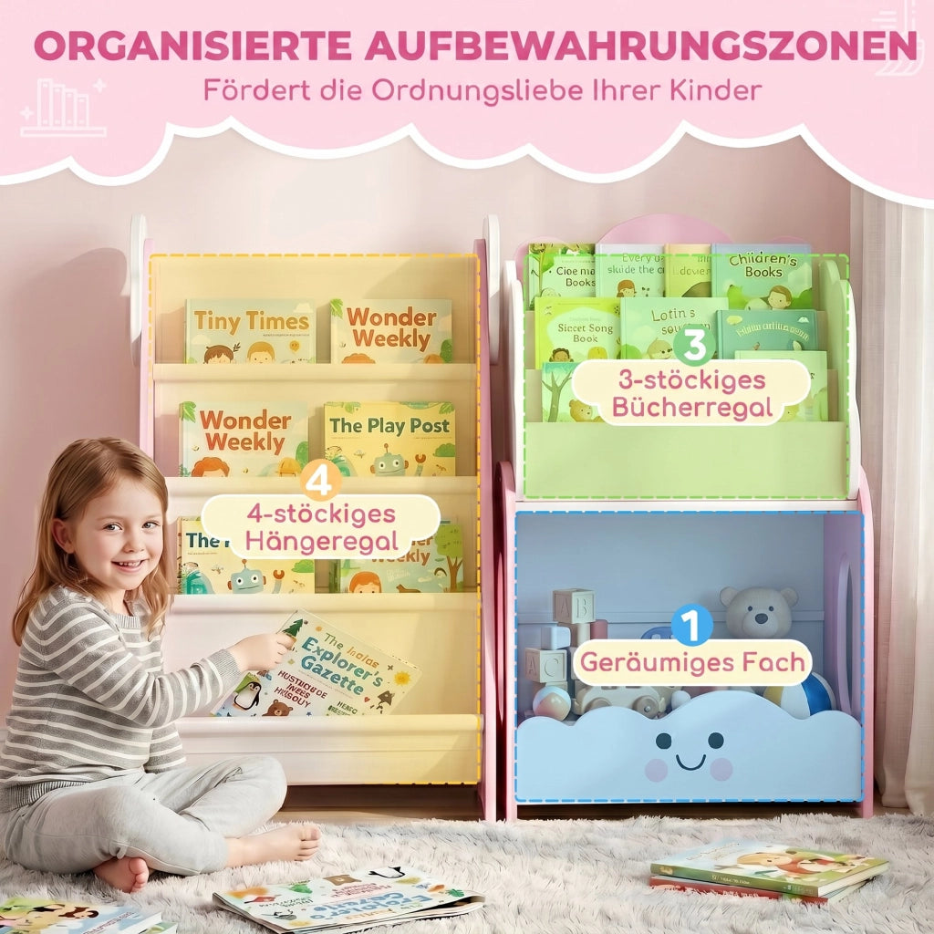 Libreria Bambini con Ripiani e Tasche ¨C Minimal ¨C Rosa 80x30x60 cm