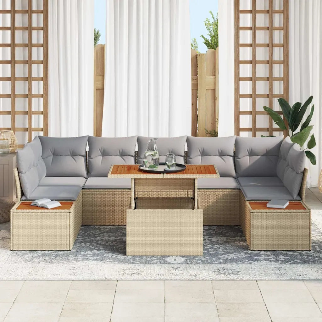 Set da Pranzo per Giardino con cuscino 8 pcs Beige e grigio