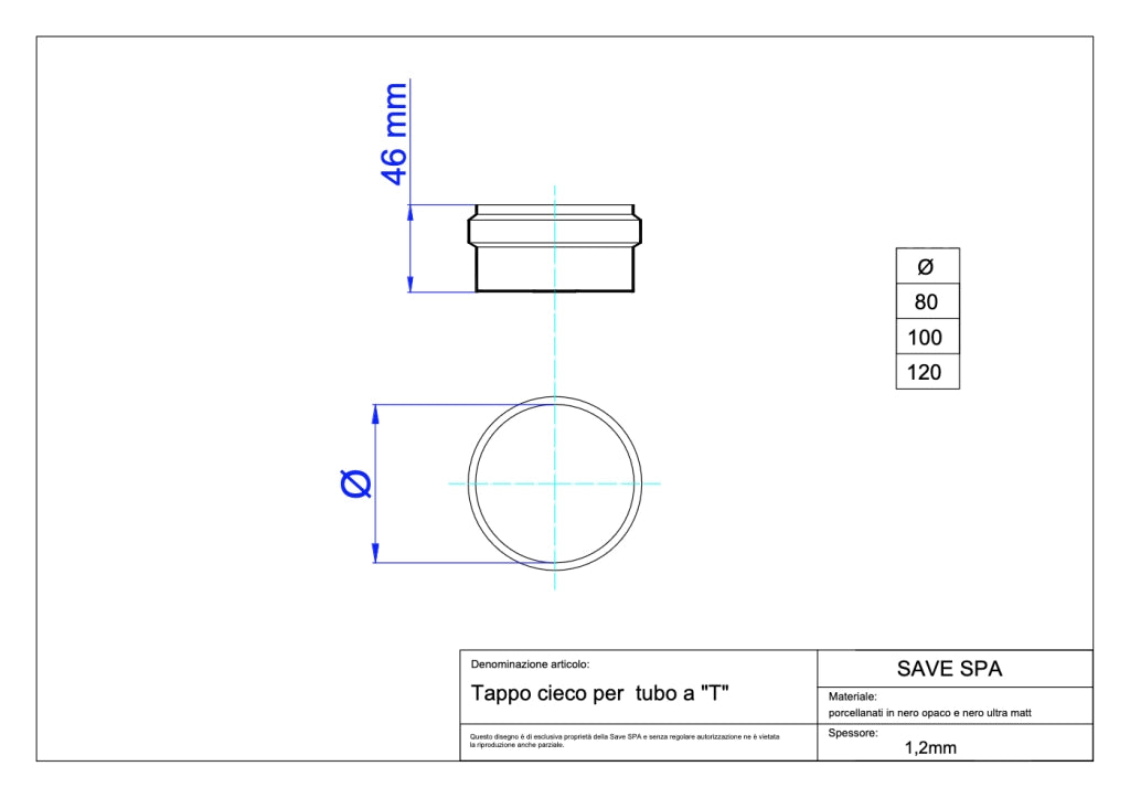 TAPPO PER RACCORDO A T PER STUFA A PELLET 'LIGHT' Ø 80 mm - SAVE