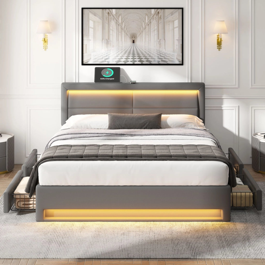 letto capitonné pu grigio 140 x 190 cm