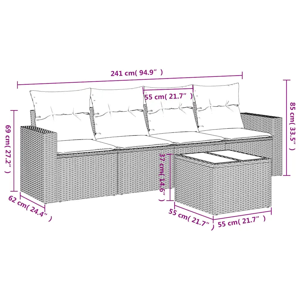 Set Divano da Giardino 5 pz con Cuscini Marrone in Polyrattan 3251030