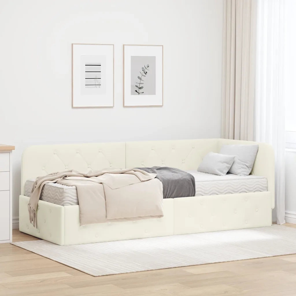 Cornice del letto ad angolo Crema 80 x 200 cm Velluto
