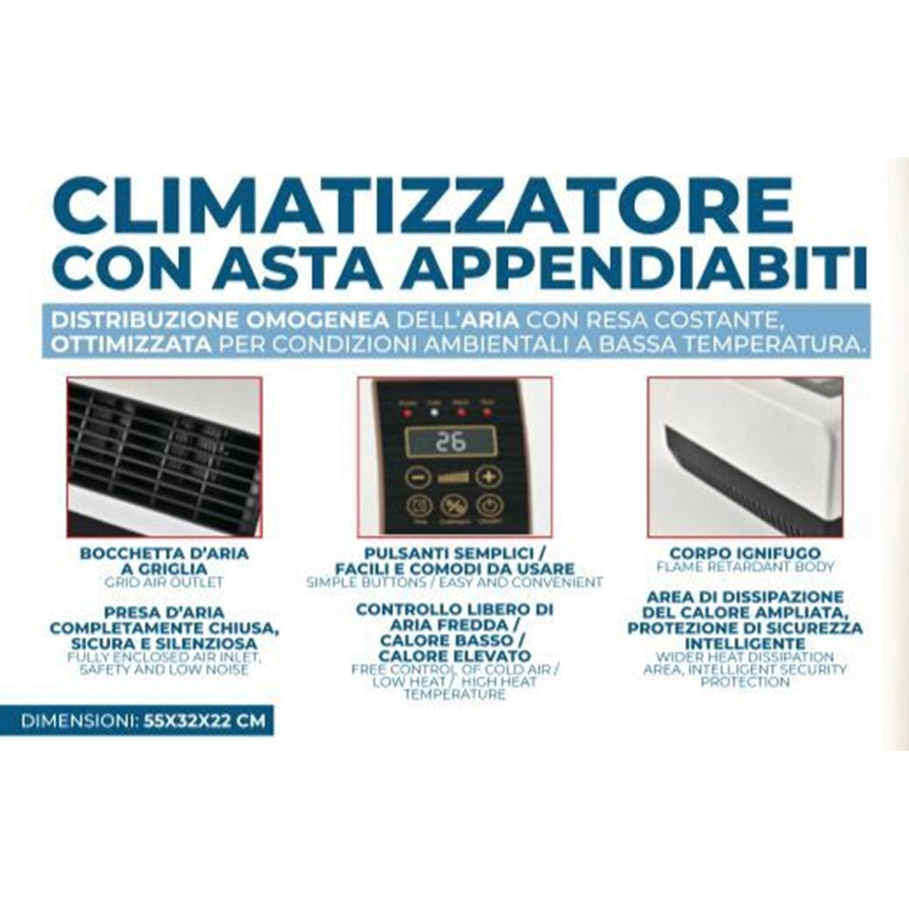 Trade Shop - Climatizzatore Con Asta Appendiabiti Condizionatore Controllo Aria Fredda/calda 2000w -