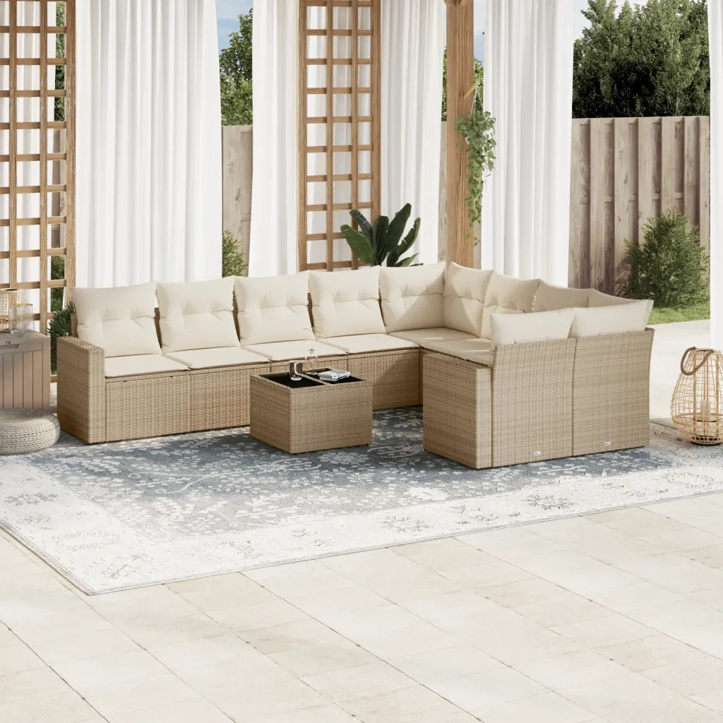 Set Divano da Giardino 10 pz con Cuscini Beige in Polyrattan 3219438