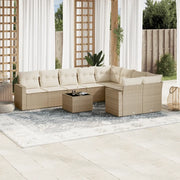 Set Divano da Giardino 10 pz con Cuscini Beige in Polyrattan 3219438