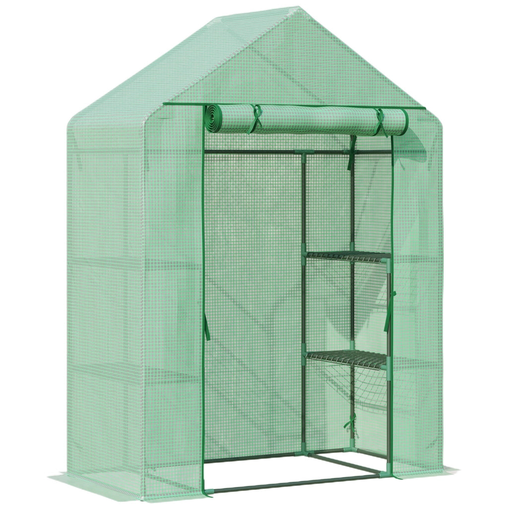 Serra da Giardino ¨C Minimal ¨C 141x72x191 cm Verde con 4 Ripiani e Porta a Rullo