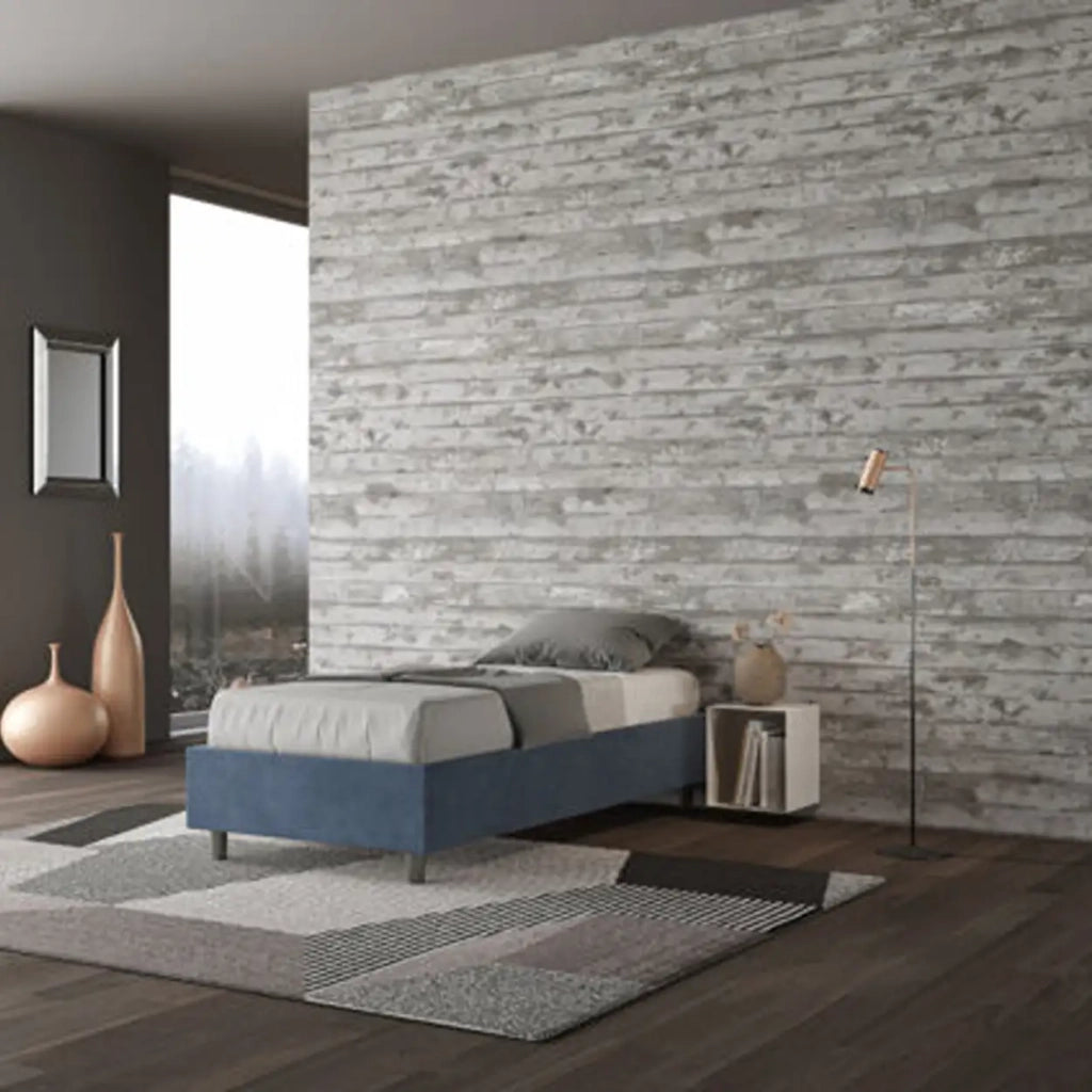 Letto singolo con rete imbottito 80x200 microfibra blu Azelia