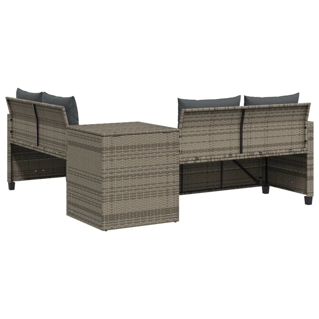 Divano da Giardino con Tavolo e Cuscini a L Grigio Polyrattan 369029