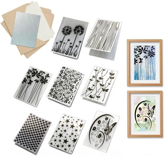 Set di Incisione a Rilievo da 8, Sfondi di Plastica per Carte, Scrapbooking e Progetti Creativi