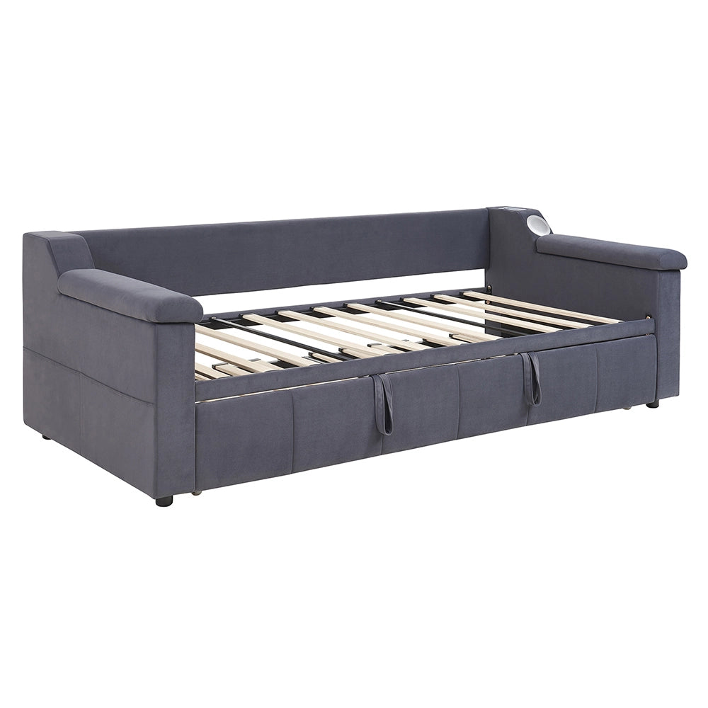 Divano letto - Xylo - 90x190 cm Bluetooth USB velluto grigio
