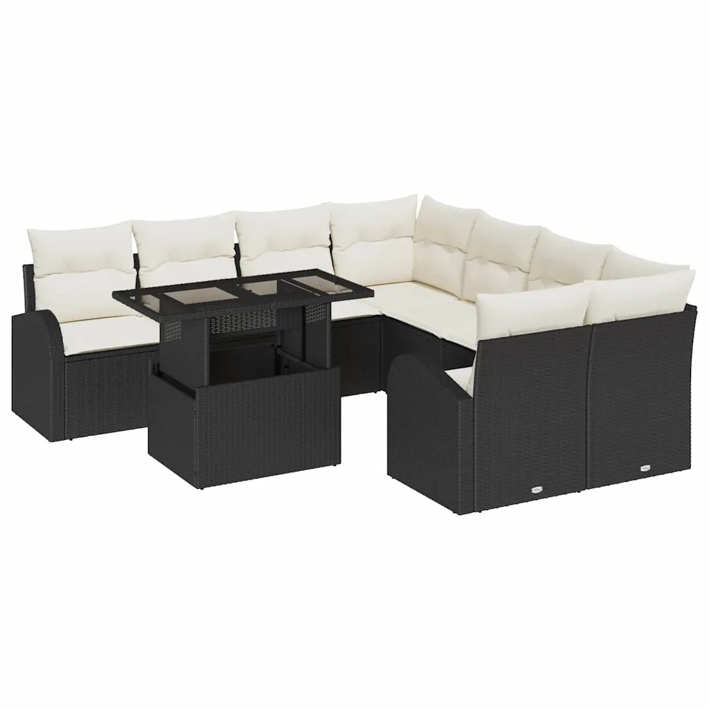 Set Divano da Giardino con archiviazione 9 pcs Nero polyrattan 3348613